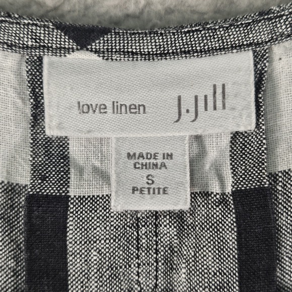 J. Jill Love Linen Top Womens S Petite Check Plaid 100% Linen Flax Gauzy Beachy - Picture 2 of 10